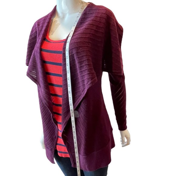 Tahari Womens Vintage 1980s Waterfall Cardigan Sweater 100%Merino Wool Purple XS - Picture 4 of 8